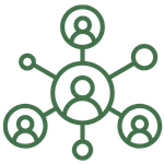 Conceptual networking atom illustration representing social determinants of health and clinical interconnectedness for Vermont mental health professionals.