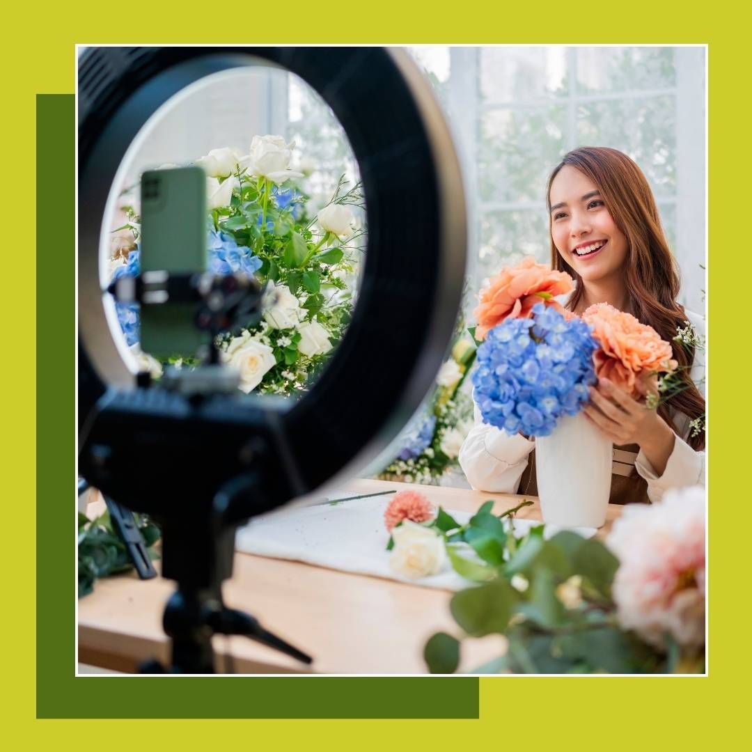 Content creator showing her flowering plants