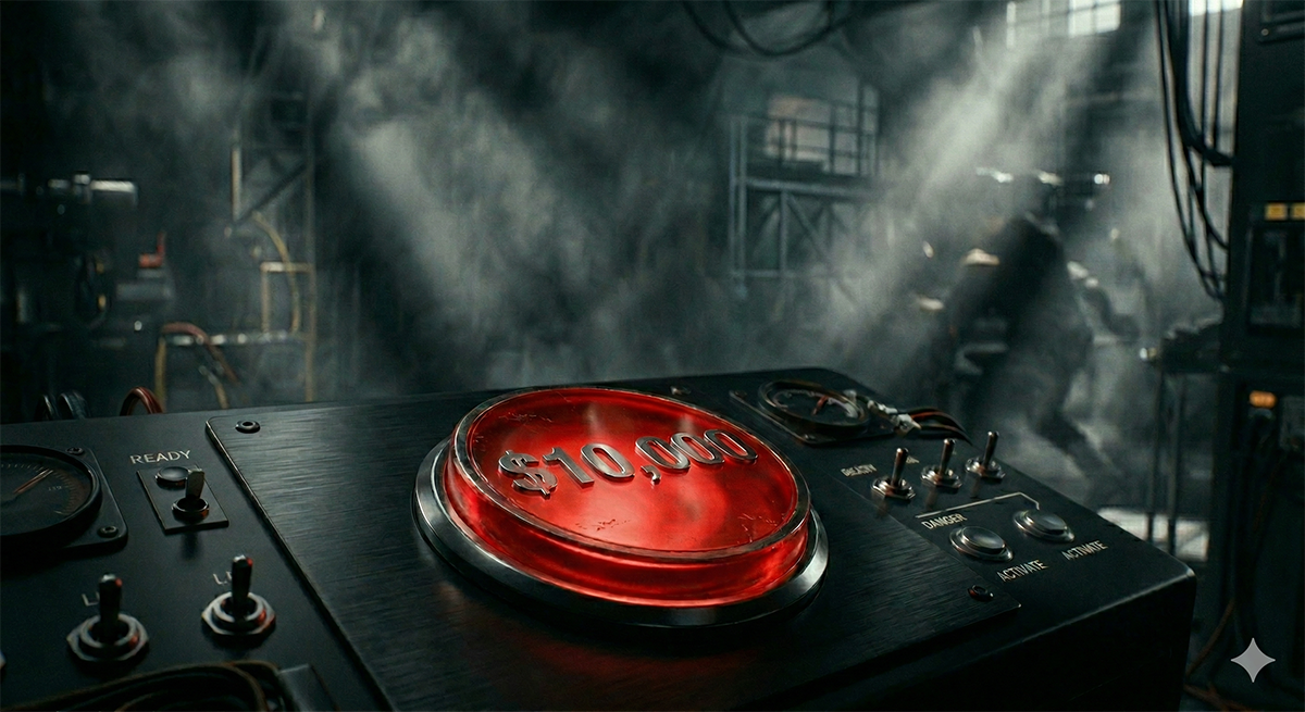 Big red button with $10,000