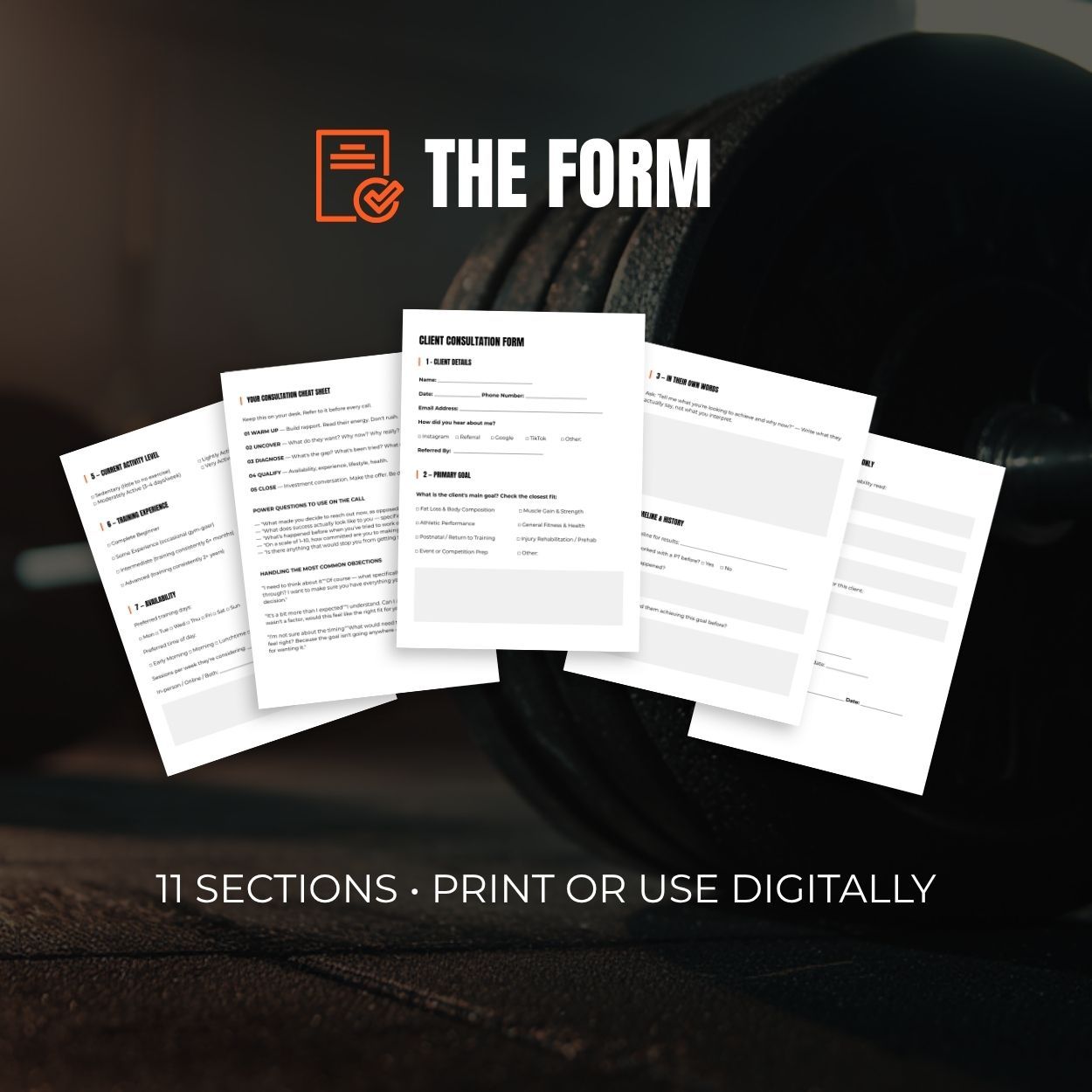 Personal trainer client consultation form template 11 sections print or use digitally