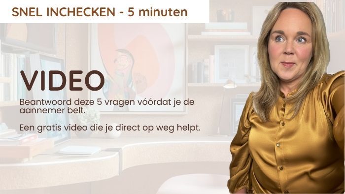 Banner die uitlegt waar de video over gaat, hoe lang die druut en dat je snel kunt inchecken op de verbouwvraag.