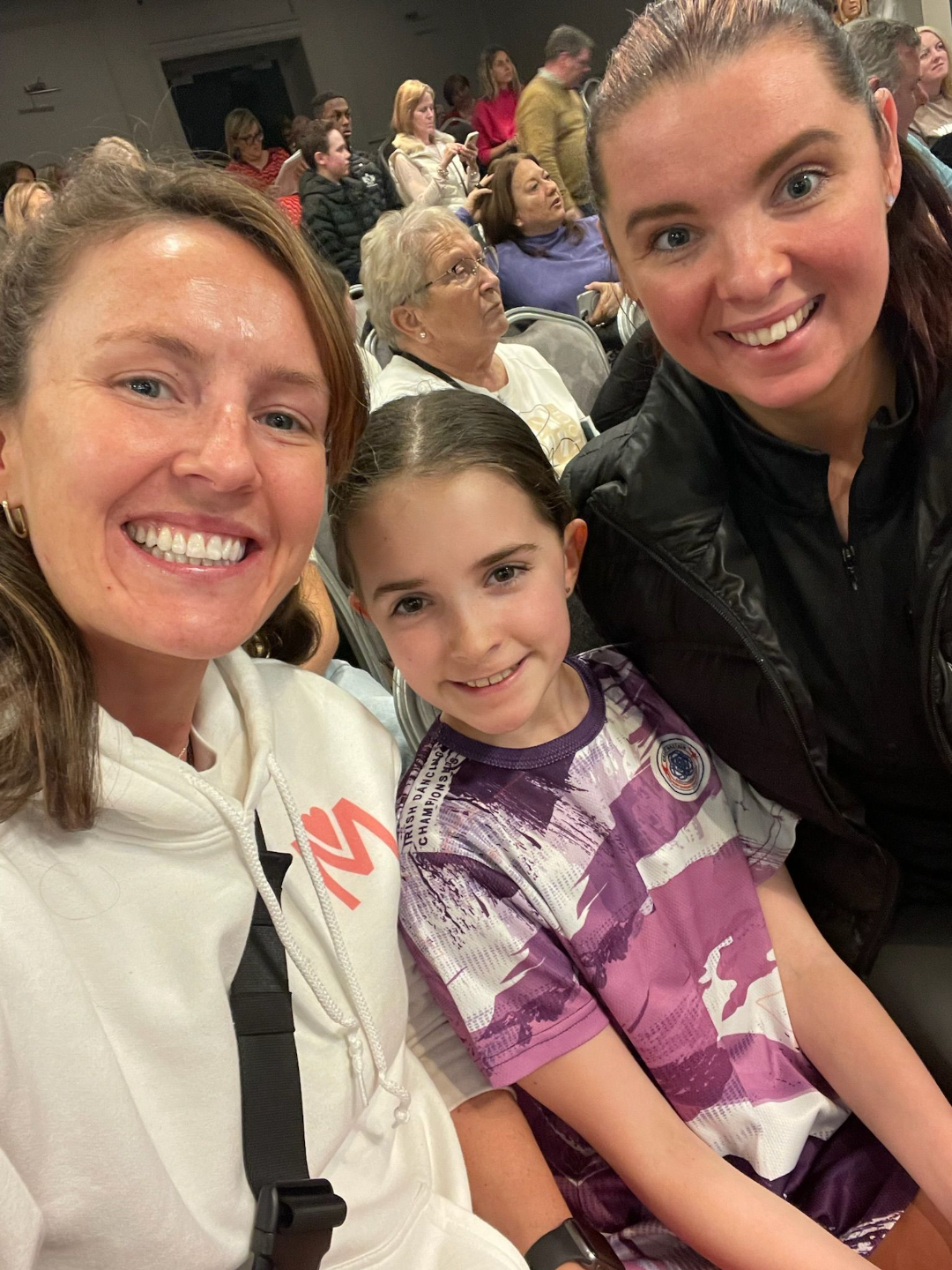 Meg at a competition with a young Irish dancer