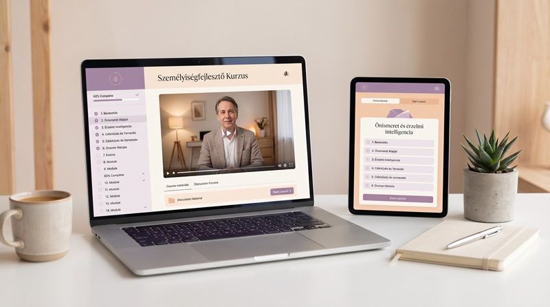 Személyiségfejlesztő Kurzus – online tanulói felület laptopon és tableten