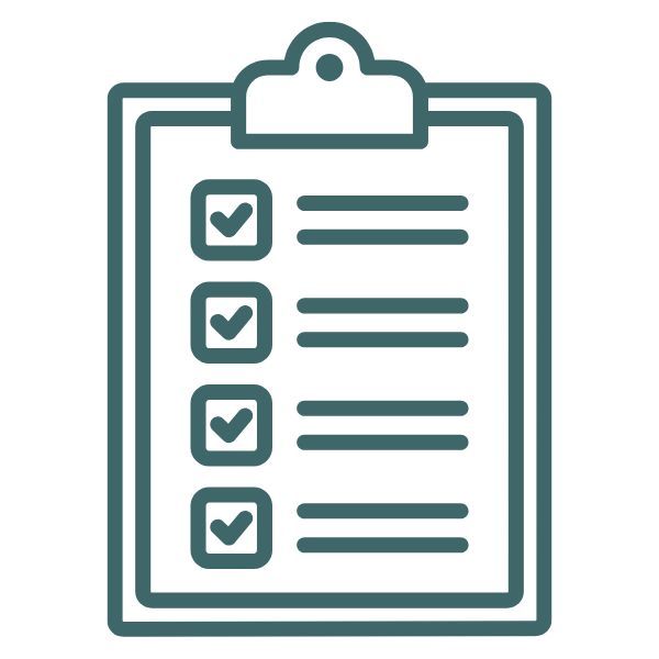 green graphic of clipboard with checked off list