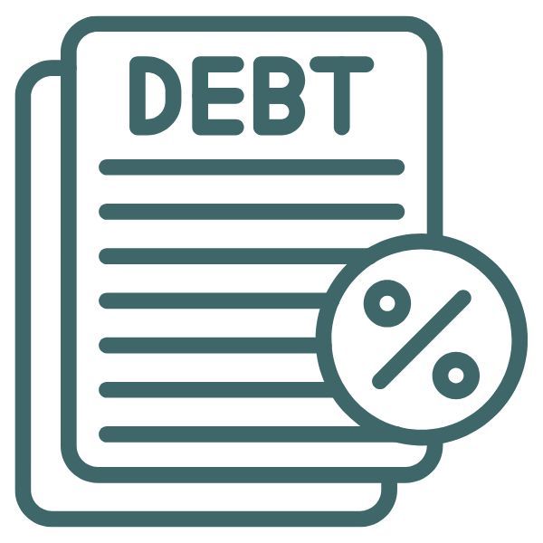 green graphic of paper that says DEBT