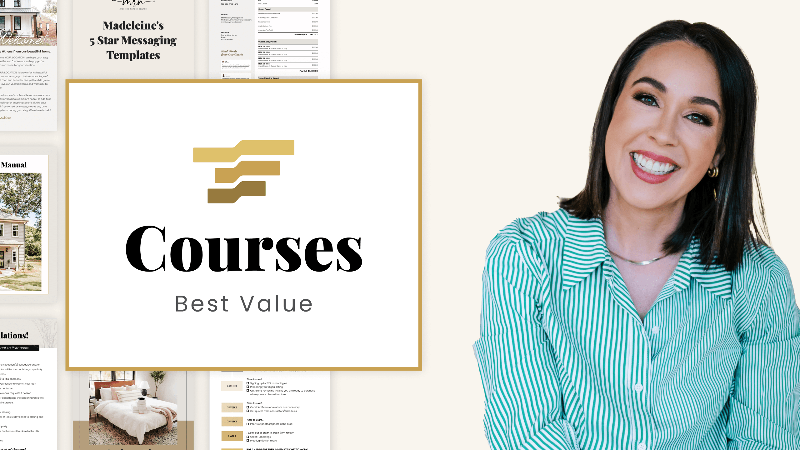 Madeleine smiling next to text that reads "MRH Courses Best Value"