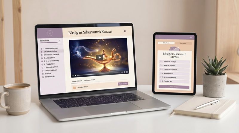 Bőség és Sikervonzó Kurzus – online tanulói felület laptopon és tableten