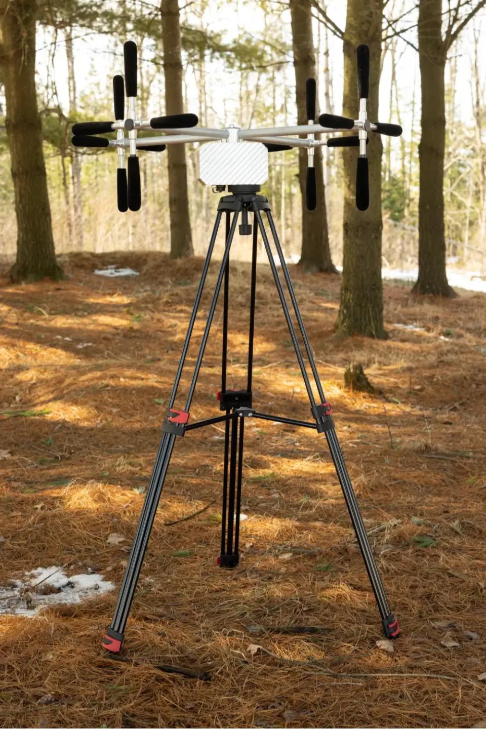 Acoustic technology sensor mounted on a tripod