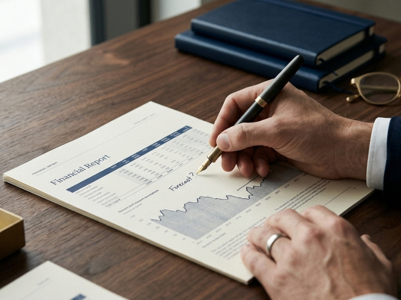 Financial report with forecast notes