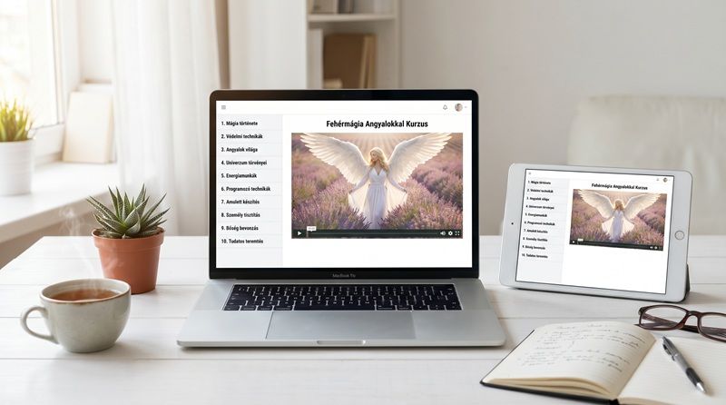 Fehérmágia Angyalokkal Kurzus – online tanulói felület laptopon és tableten
