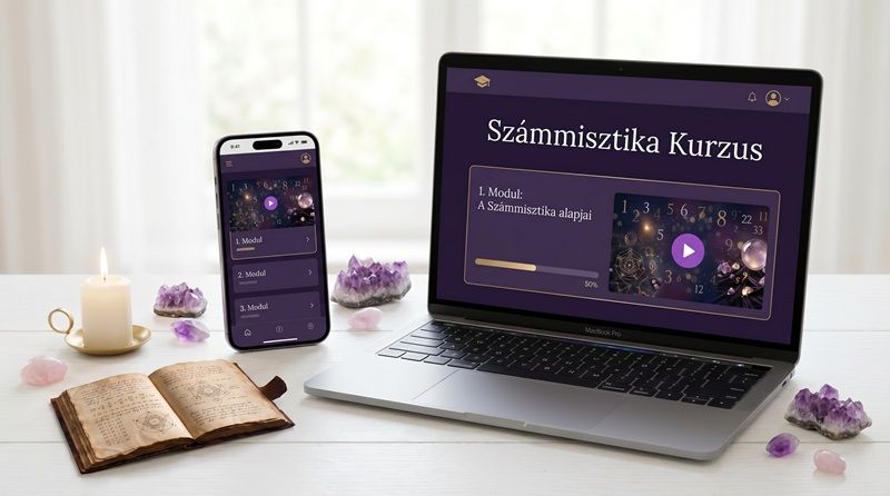 Számmisztika Kurzus – online tanulói felület laptopon és mobilon