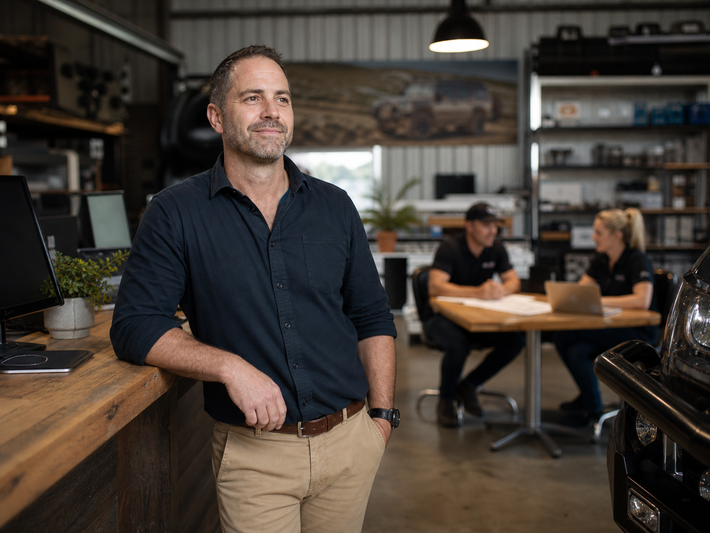 Confident business owner in a grass-roots business setting