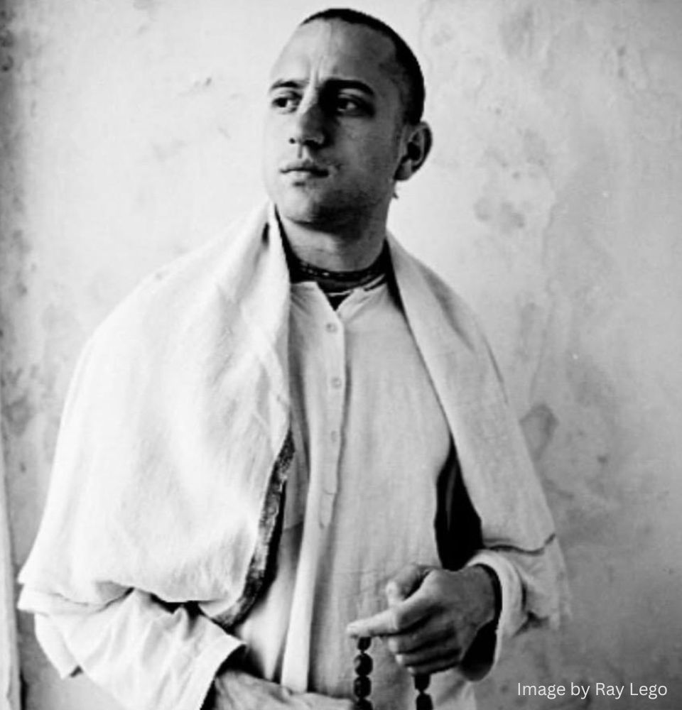 Ray “Raghunath” Cappo as a young monk in India, wearing traditional robes and holding prayer beads during his early spiritual journey