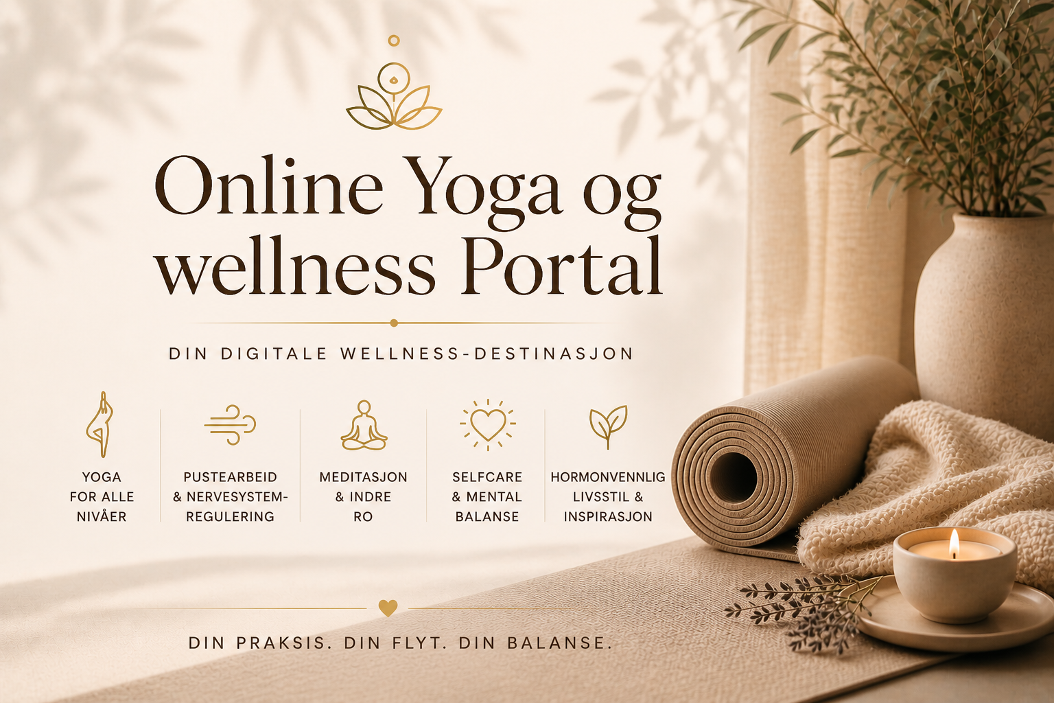 Din digitale wellness-destinasjon  Et levende univers for balanse, energi og indre transformasjon  Dette er mer enn en medlemsportal. Det er et sted du vender tilbake til – igjen og igjen.  Et rom hvor du kan lande i kroppen, roe nervesystemet og bygge en dypere kontakt med deg selv.  Her møtes det myke og det kraftfulle. Stillhet og bevegelse. Struktur og frihet.  Du får tilgang til en helhetlig praksis som støtter deg – gjennom alle faser, sesonger og behov.  Dette får du som medlem  ✨ Ukentlige LIVE-praksiser Bli guidet i sanntid gjennom yoga, meditasjon og breathwork – en dedikert pause hvor du blir holdt, sett og inspirert  ✨ Et rikt bibliotek av praksiser – Dynamisk Yoga, Vinyasa & Slow Flow – Yin Yoga & Mindful Restorative – Yoga Nidra & guidede meditasjoner – Pustearbeid for regulering av nervesystemet  ✨ Eksklusive lydfiler & dypere reiser Meditasjoner, Yoga Nidra og pustereiser skapt for å gi deg ro, klarhet og indre styrke  ✨ Transformerende Breathwork Både live og on-demand for å frigjøre spenninger og åpne opp for ny energi  ✨ MicroMagics – små praksiser for hverdagen Korte, effektive økter når tiden er knapp – og dypere reiser når du ønsker å gå lengre  ✨ Live events & utvalgte replays Bli en del av noe større – og få tilgang til det mest verdifulle innholdet i etterkant  ✨ Ritualer, refleksjon & sesongbasert inspirasjon Myke verktøy som hjelper deg å leve mer i takt med kroppens rytmer og naturens sykluser  En praksis som gir resultater  Dette er for deg som ønsker mer enn bare trening  – Du vil forstå og støtte nervesystemet – Du vil kjenne mer energi og flyt i hverdagen – Du lengter etter en praksis som faktisk gjør en forskjell – Du er klar for å prioritere deg selv – på et nytt nivå  Følelsen du går inn i  Ro i kroppen Klarhet i hodet Kontakt med hjertet  Og en dypere, mer ekte versjon av deg selv  En investering i deg  Dette er ditt rom for å justere, styrke og lande – igjen og igjen  Når du trenger energi Når du trenger ro Når du trenger å komme hjem til deg selv  Velkommen inn ✨