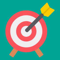 Green background with a cartoon style drawing of an archery target with an arrow in the bullseye