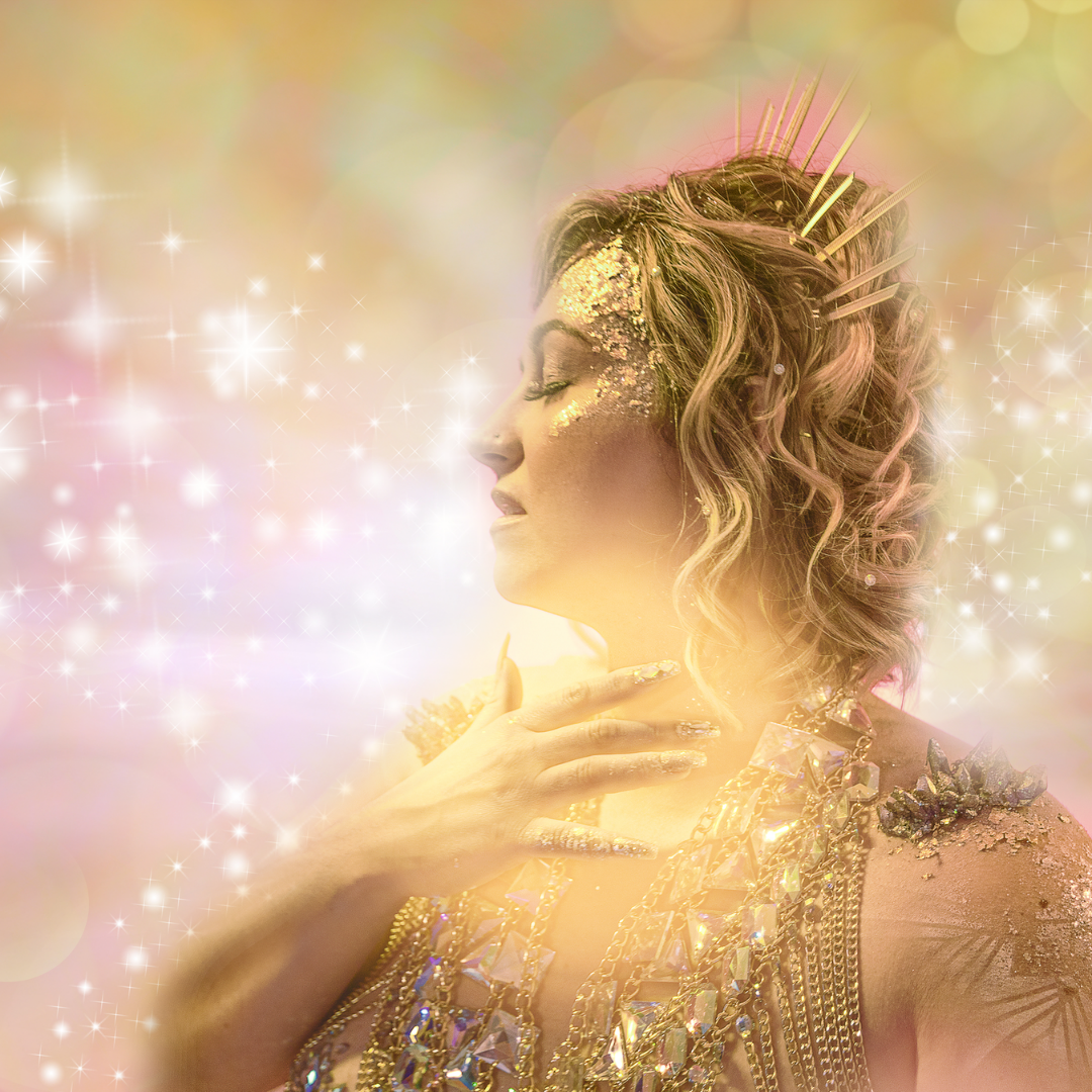 Kacie Knight golden solar goddess engulfed in the sparkle field activation