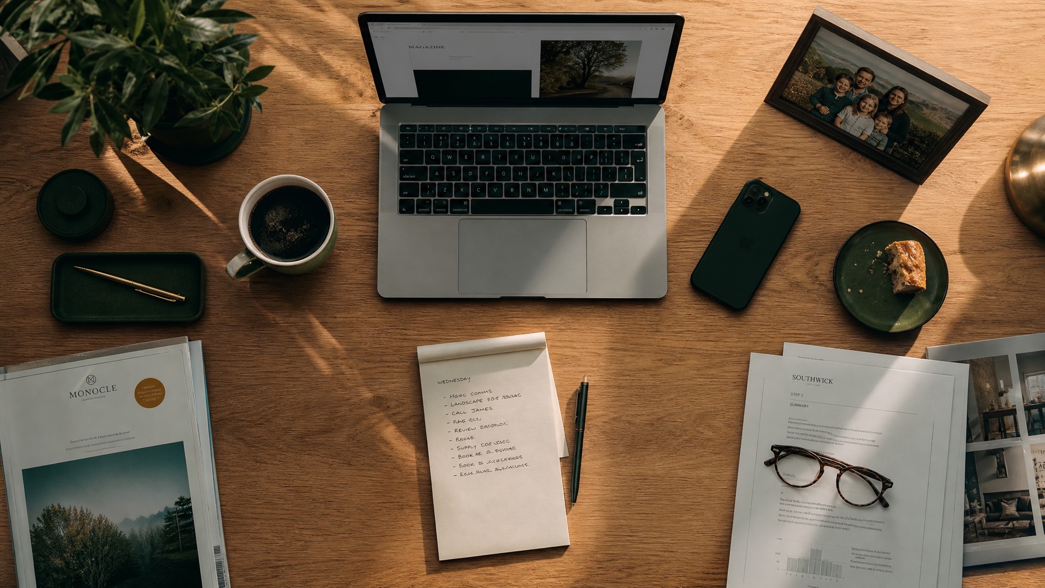 Two parties working at a desk — term sheet between them, two coffees, structured walkthrough.