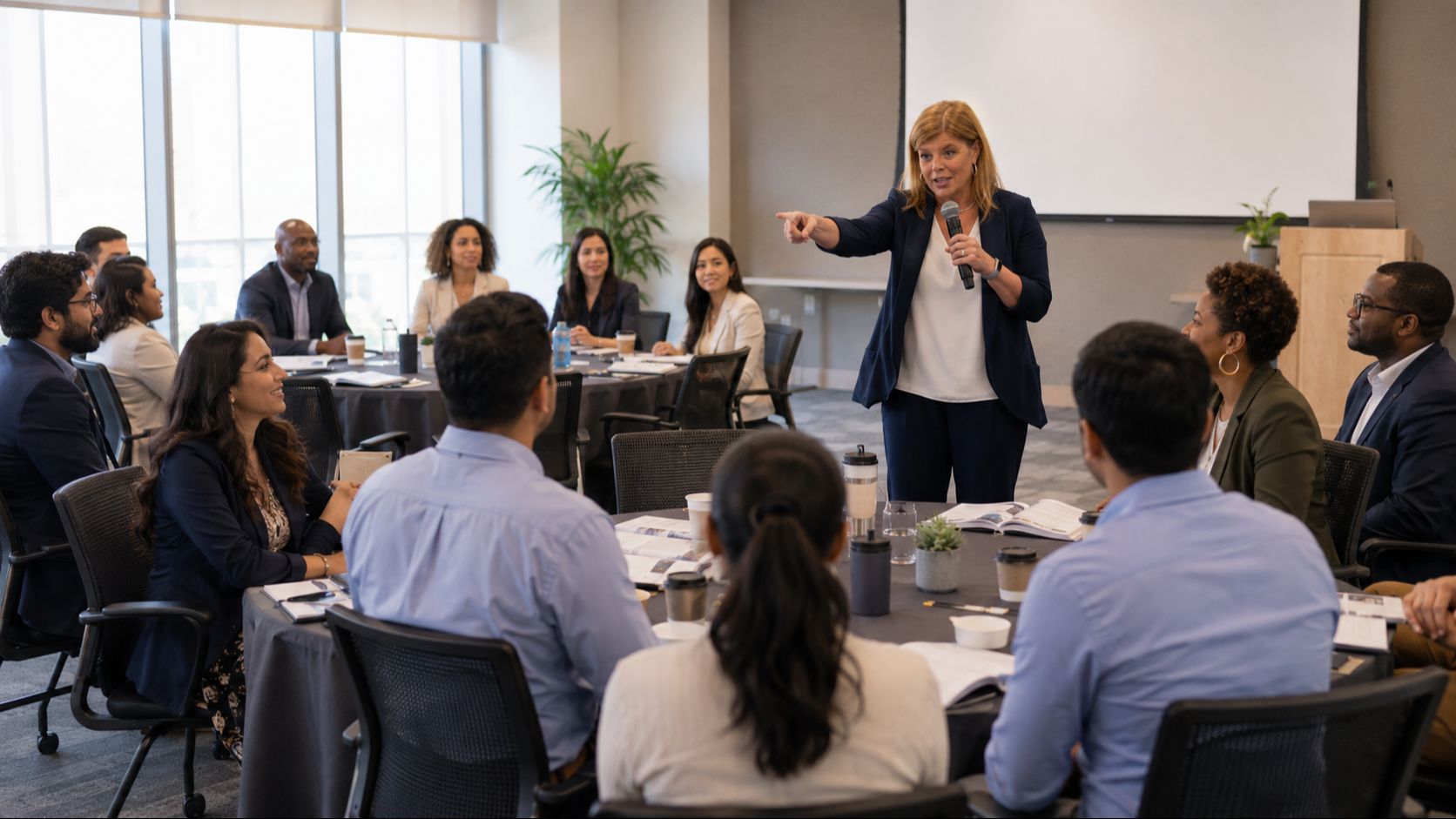 Dr. Janel Anderson leading a coaching skills training session for managers and leaders