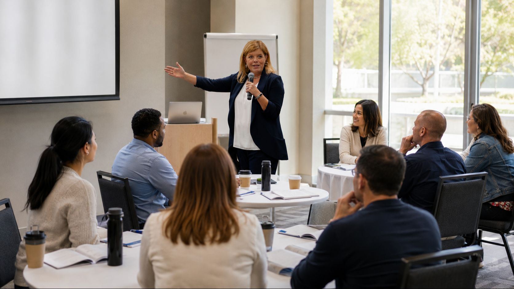 Dr. Janel Anderson facilitating a performance conversation training workshop for managers
