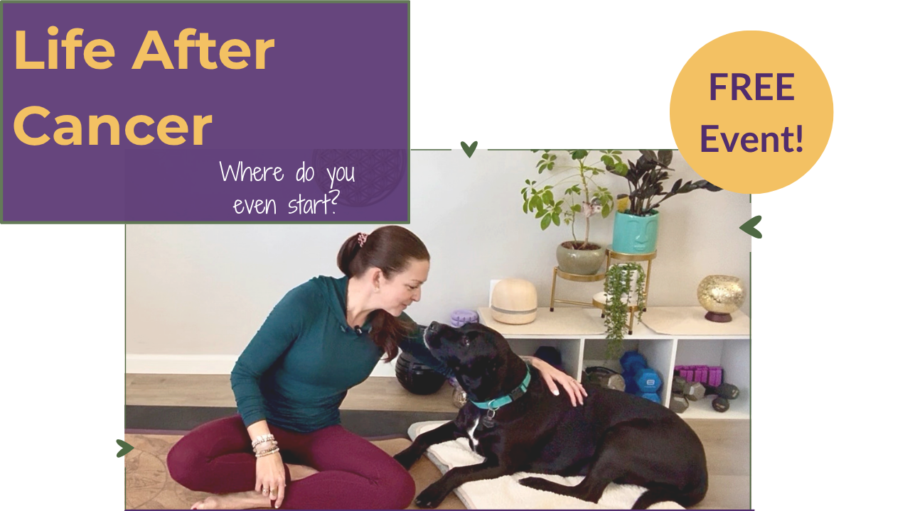 Sara Broome and her rescue dog Ernesto, the Cancer Comeback Club's unofficial healing assistant, welcoming cancer survivors to a free online event