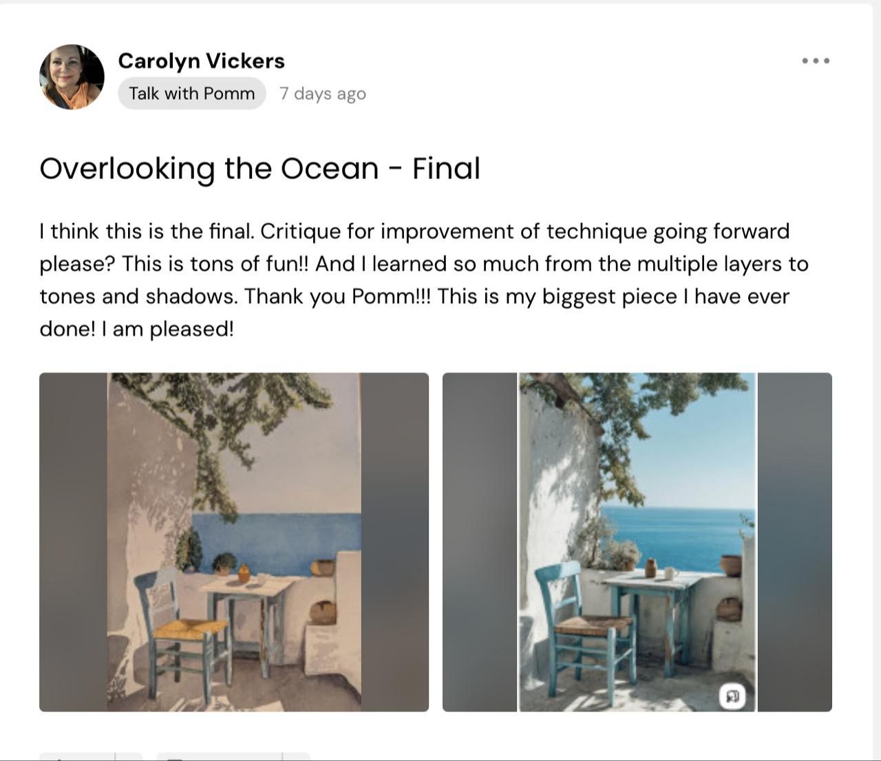 Carolyn Vickers's watercolor of an ocean overlook