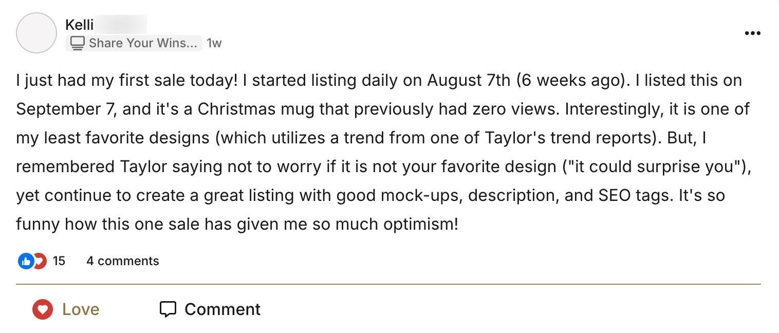 Kelli's first sale