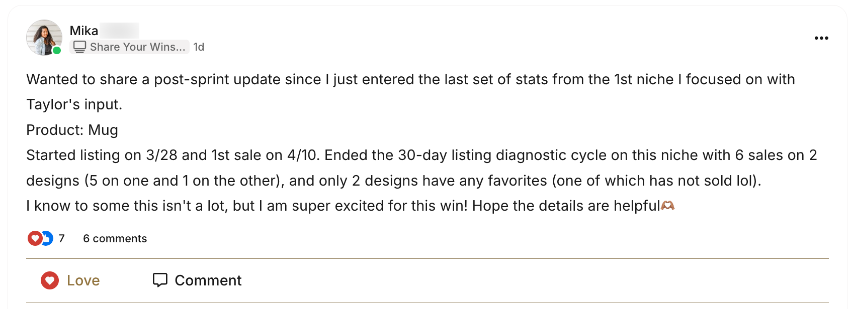 Mika's first sale in under two weeks