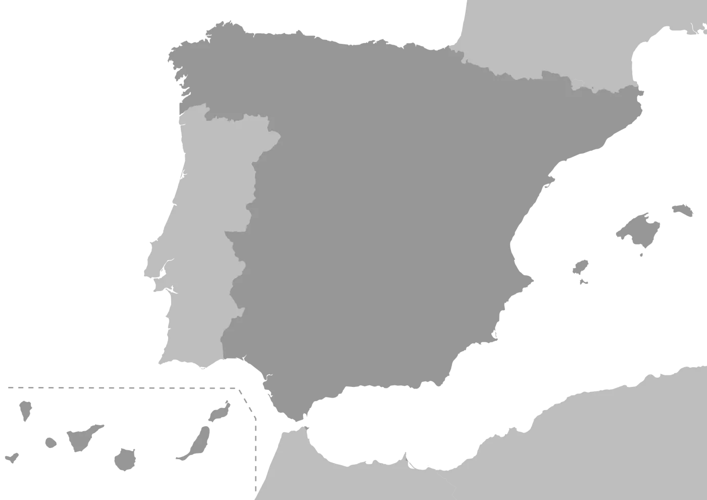 Map of Spain with the cities connected to Murcia