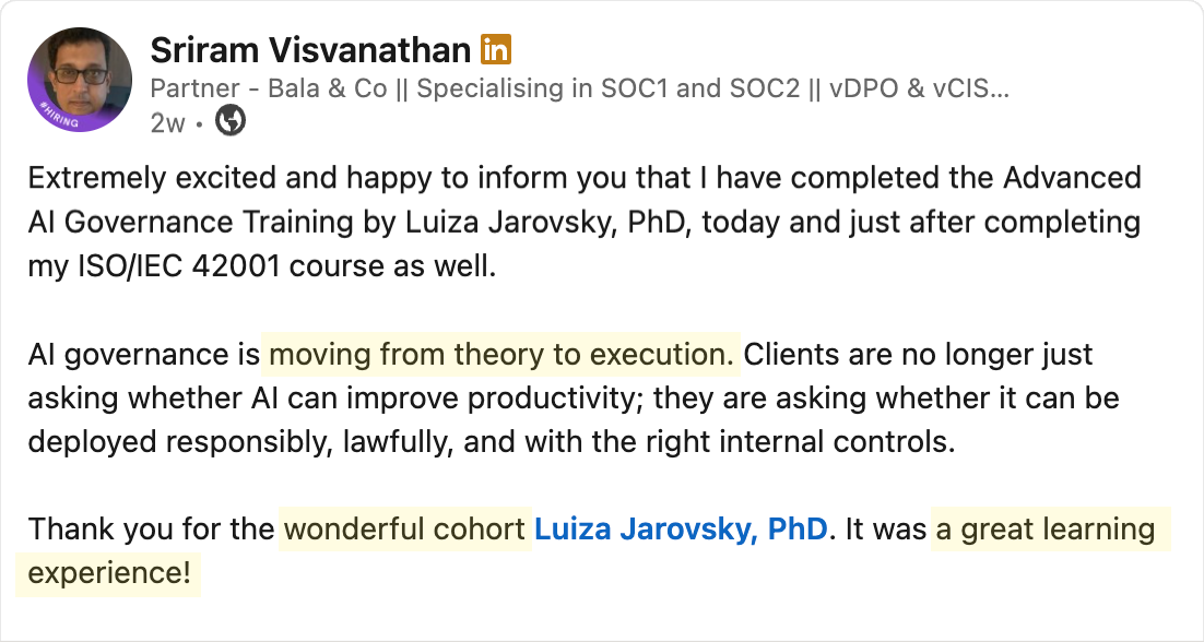 Testimonial - Sriram Visvanathan