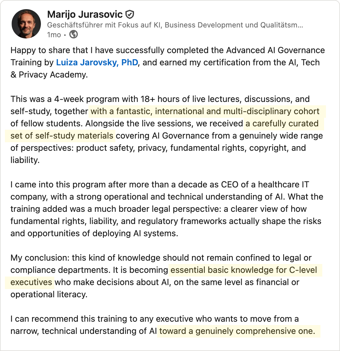 Testimonial - Marijo Jurasovic