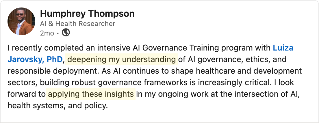 Testimonial - Humphrey Thompson