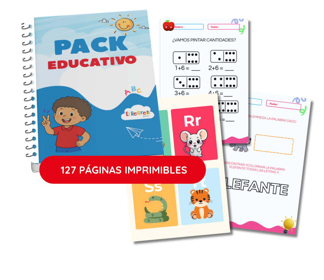 Pack de actividades en español para niños con más de 50 páginas imprimibles de lectoescritura, vocabulario y aprendizaje bilingüe