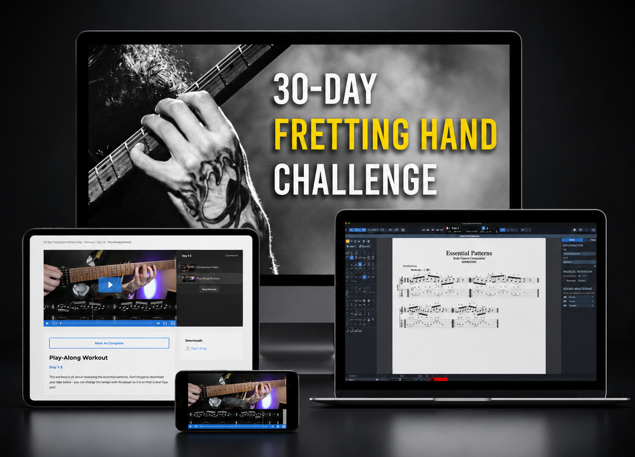 30-Day Fretting Hand Challenge product stack