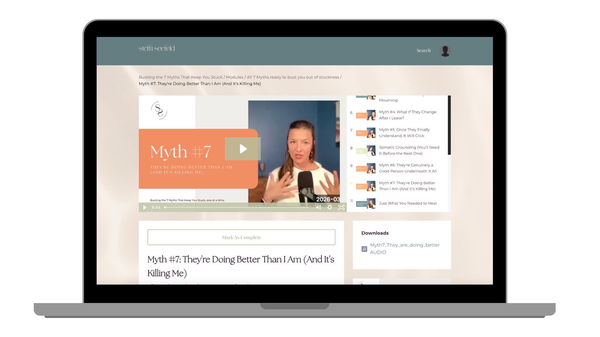 Myth 7: They're doing better than I am — course lesson preview on laptop