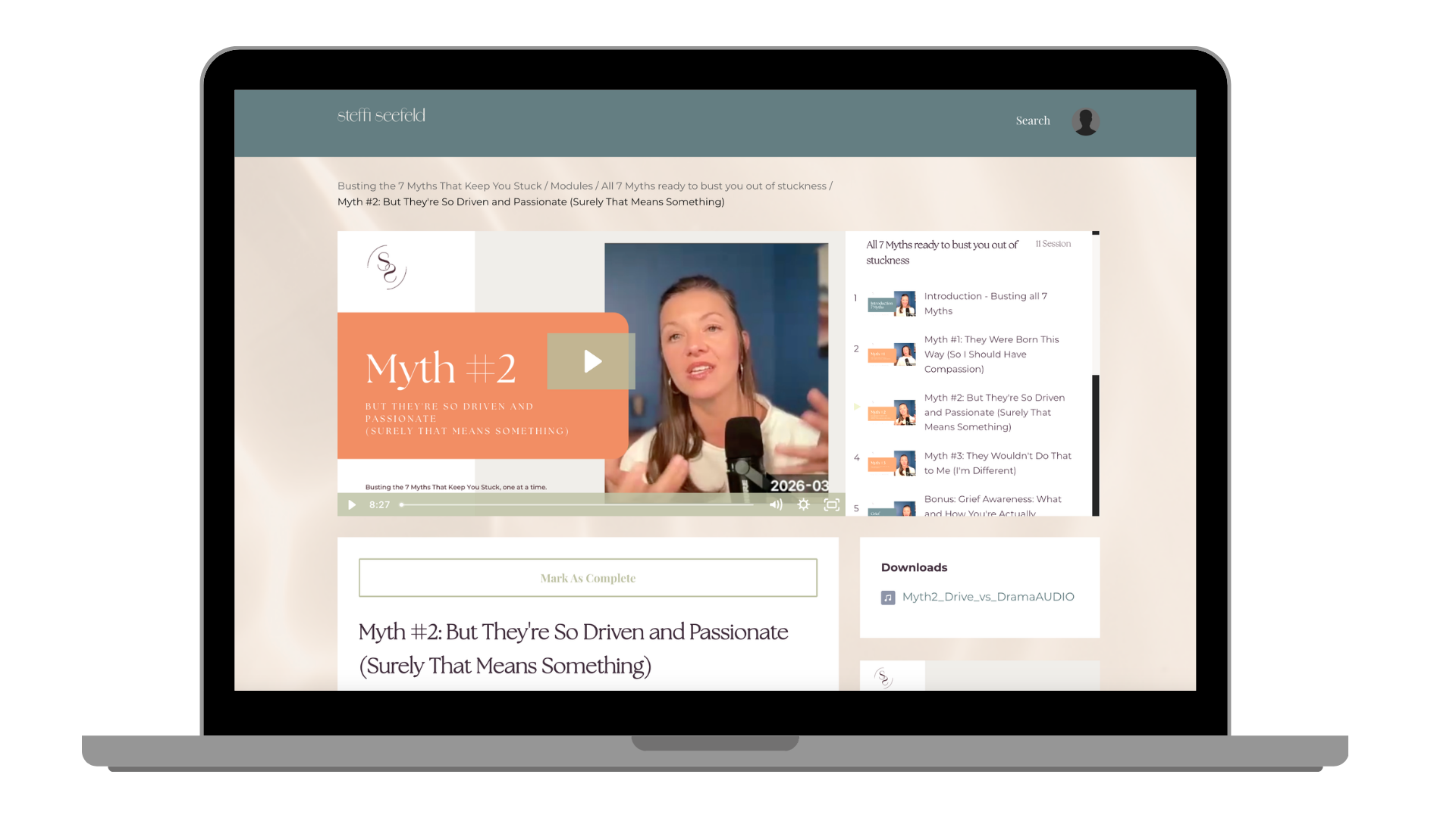 Myth 2: They're so driven and passionate — course lesson preview on laptop