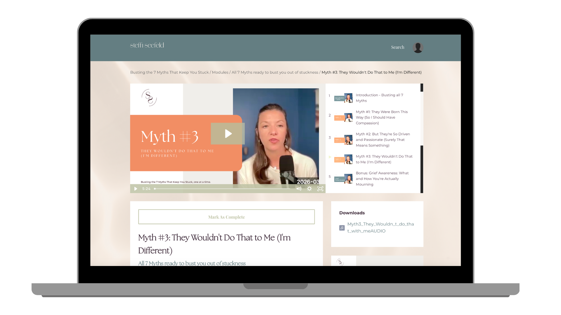Myth 3: They wouldn't do that to me — course lesson preview on laptop