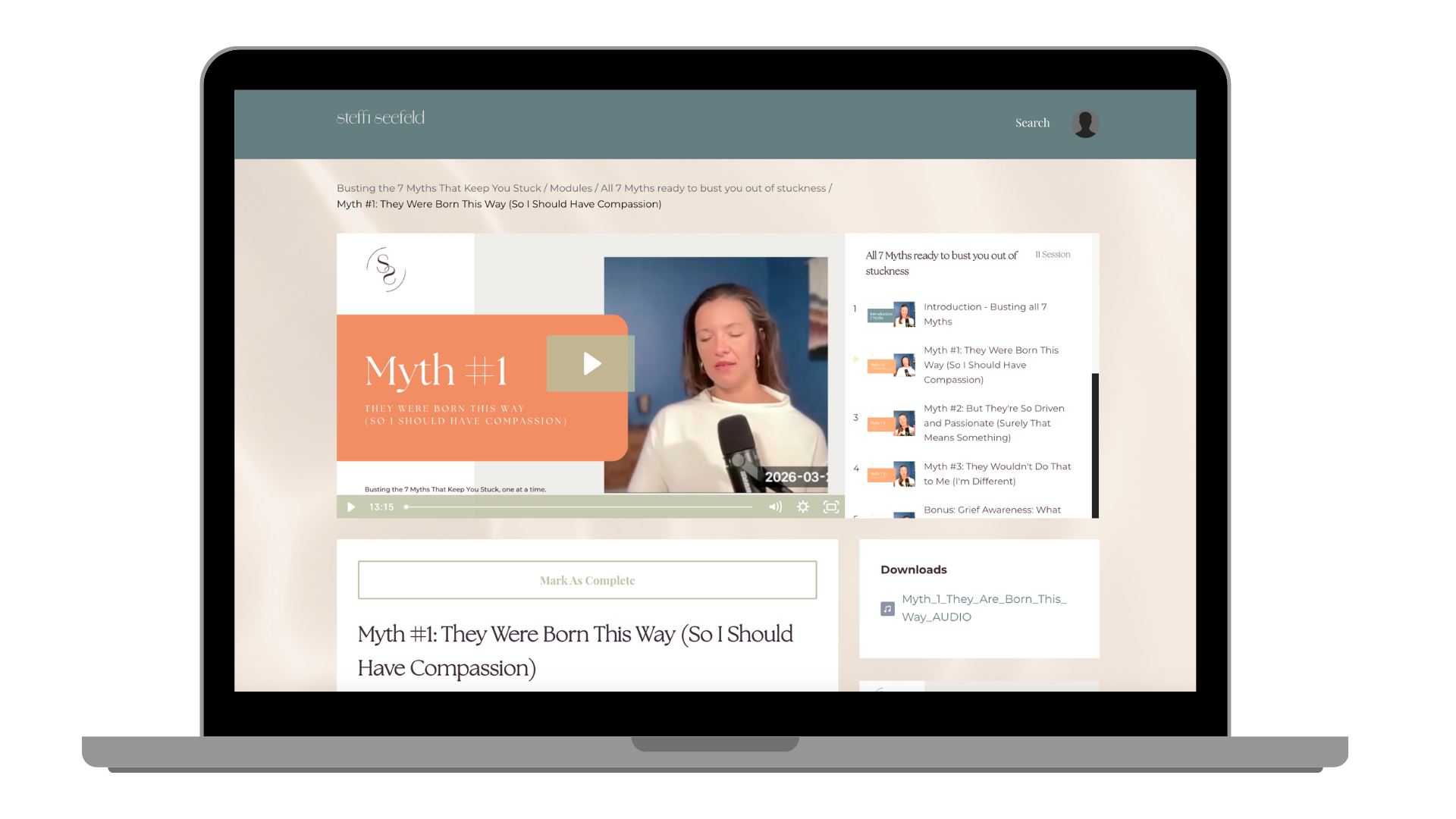 Myth 1: They were born this way — somatic course lesson preview on laptop