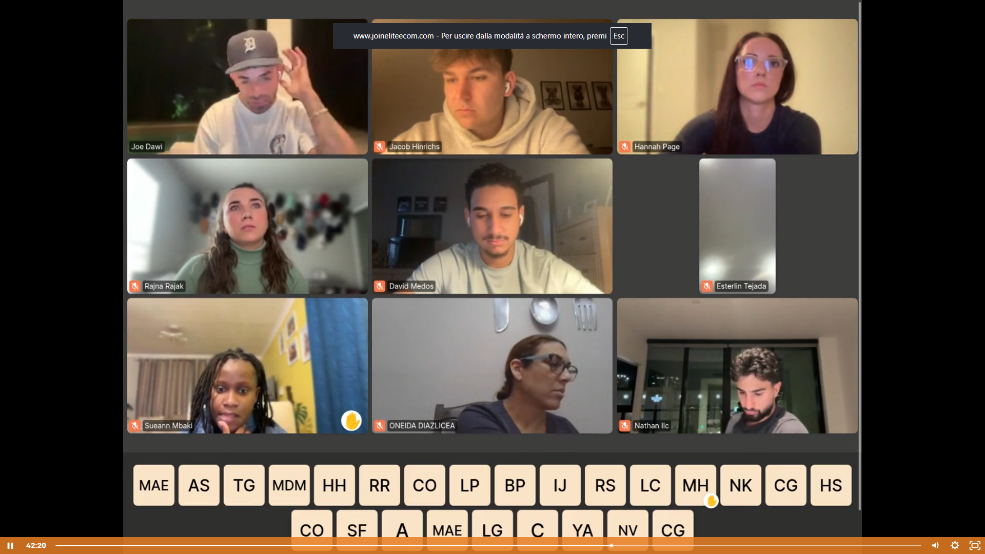 Live weekly call screenshot