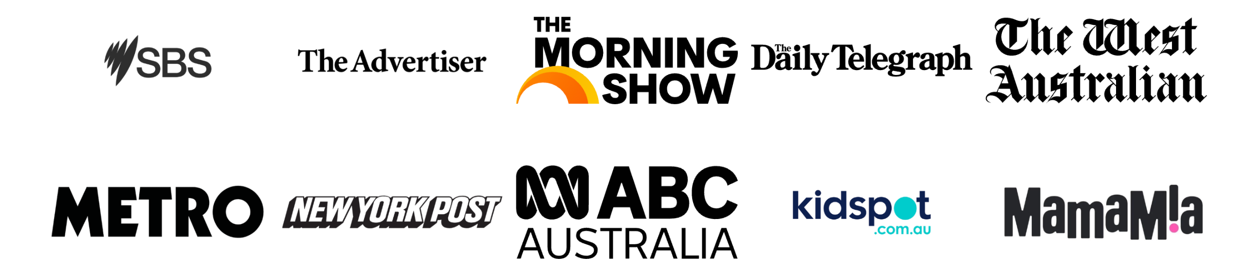 Media logos: Today Show, Nine, Mamamia, Daily Mail and more