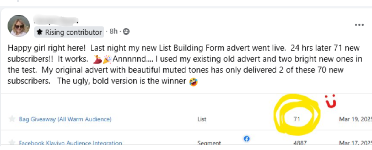 Client results screenshot