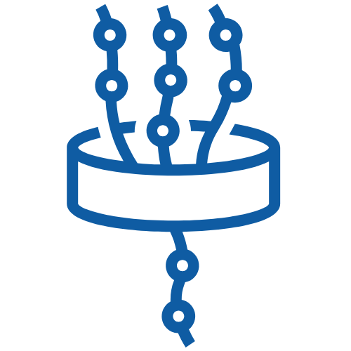 icon of three parts turning into one part 
