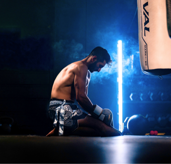 Training on the heavy bag at home.