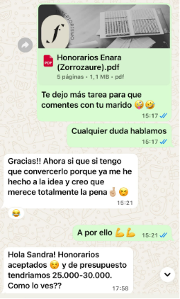 Captura de la conversación de WhatsApp de una alumna