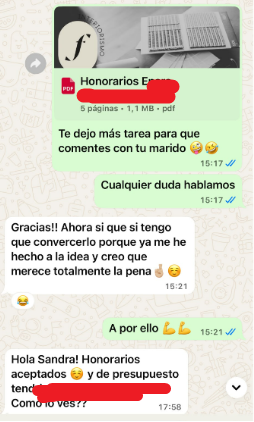 Captura de la conversación de WhatsApp de una alumna