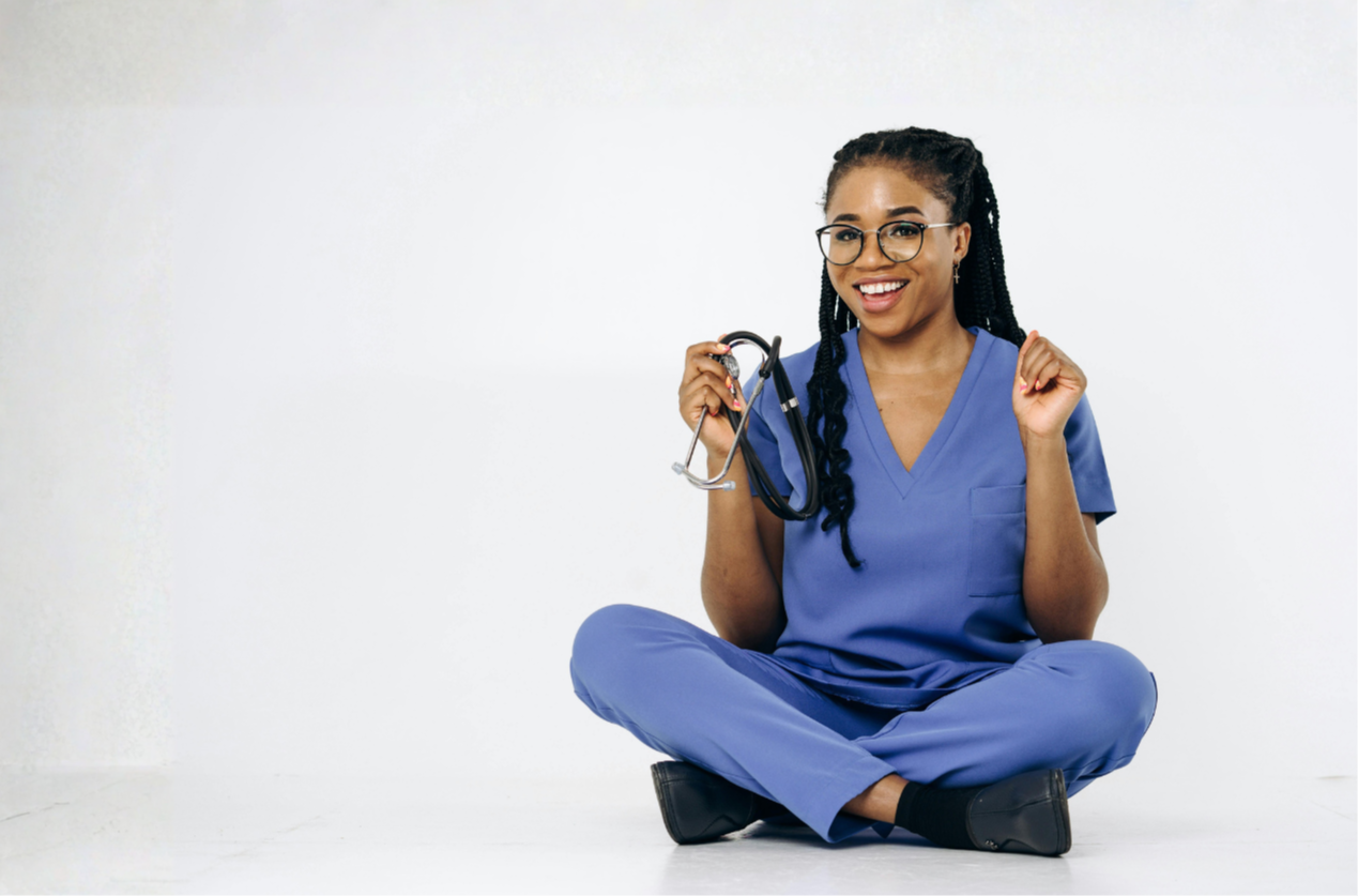 Student completing online caregiving lessons