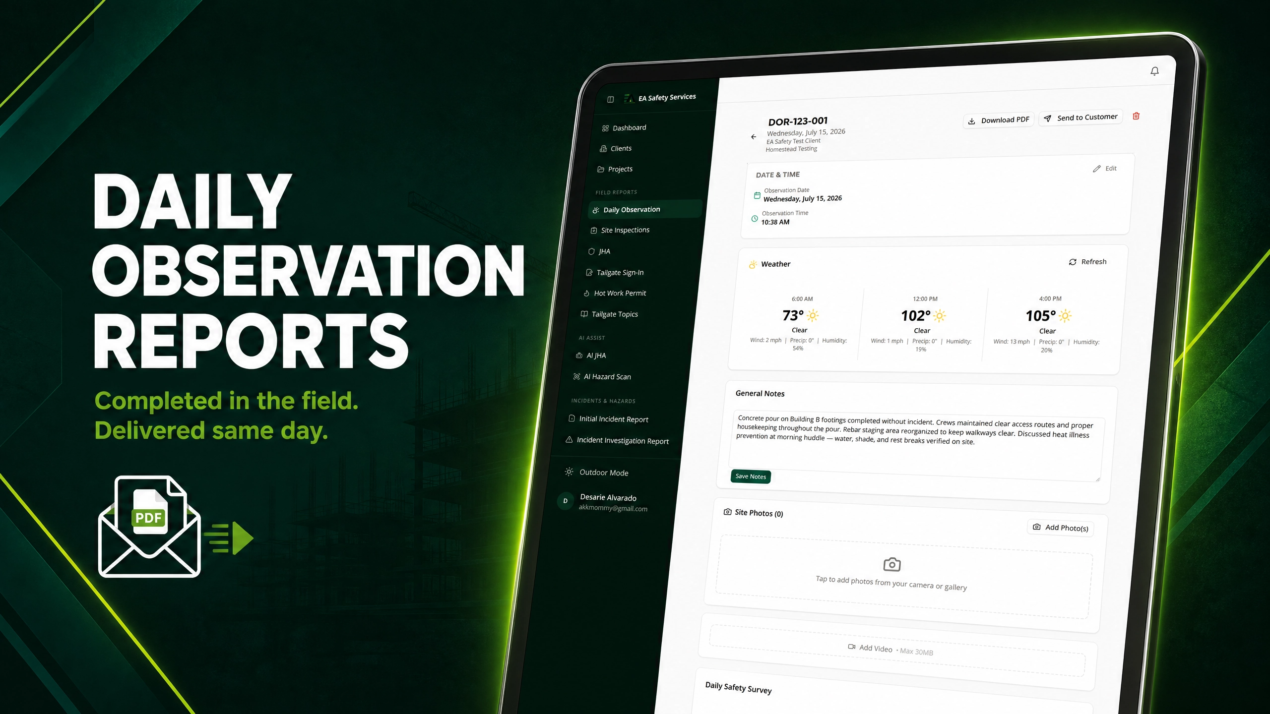 Daily Observation Reports dashboard