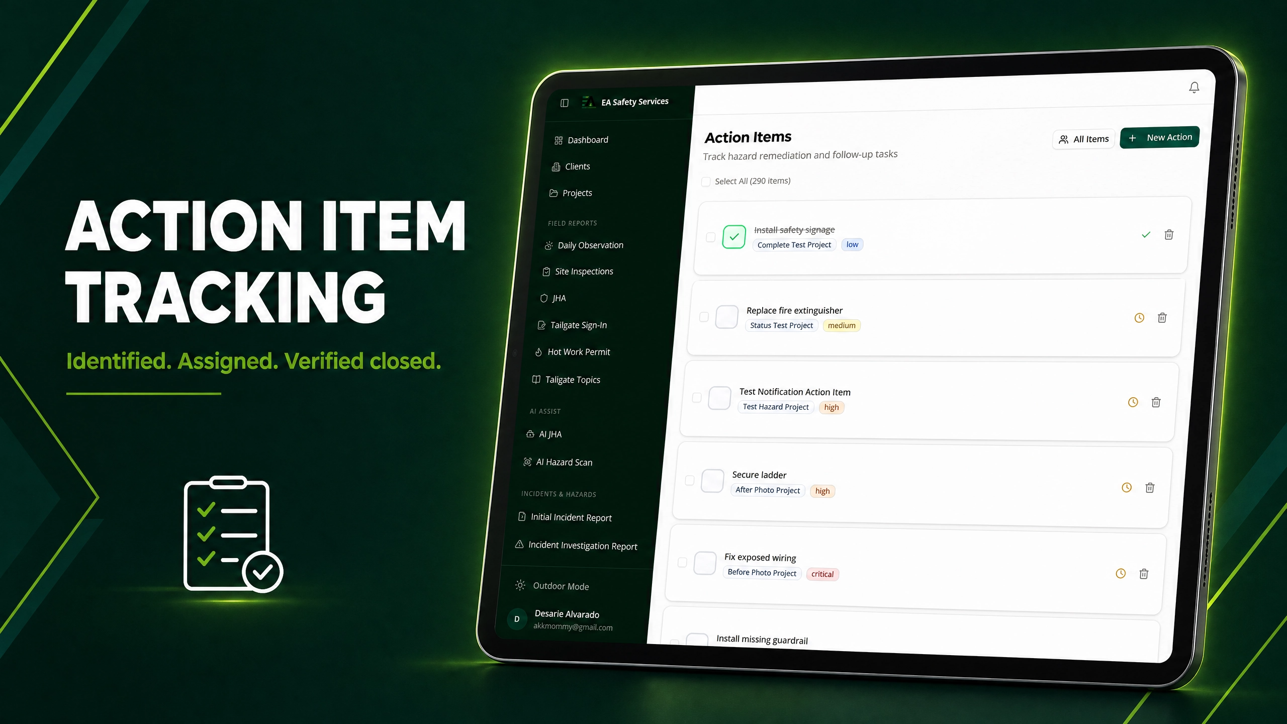 Action Item Tracking dashboard