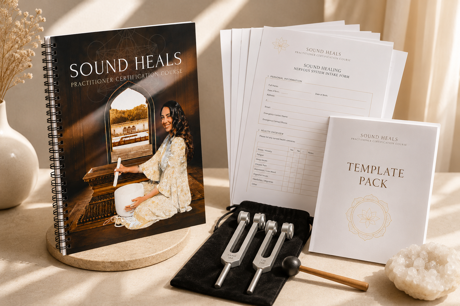 Tuning fork yin yang set of 2, sound healing templates and scripts for sound bath facilitation