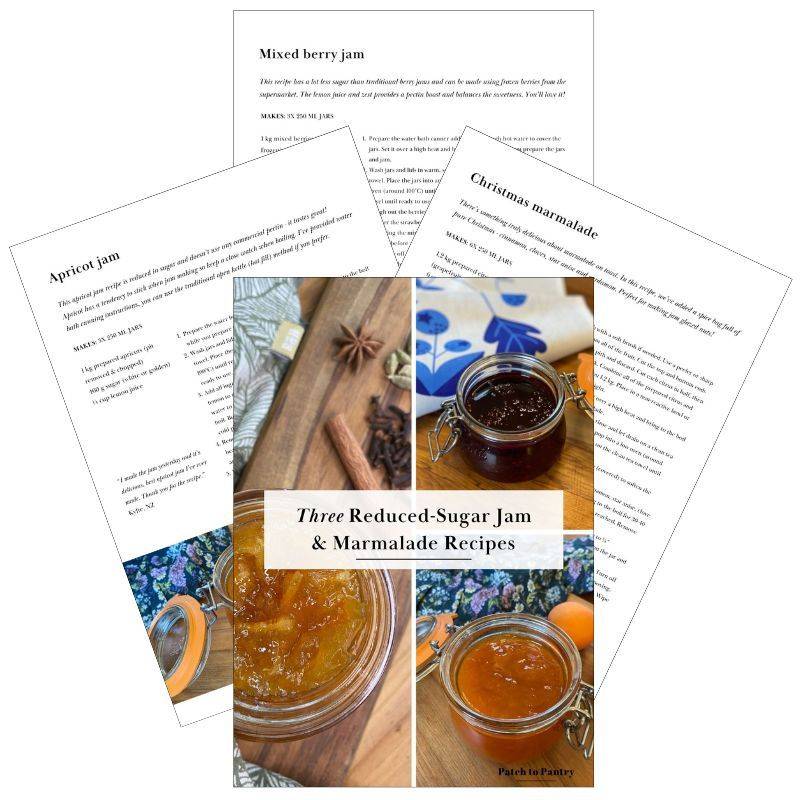 Three reduced-sugar jam and marmalade recipe cards