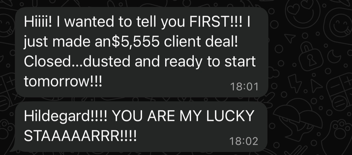 Client testimonial about closing a $5,555 client deal